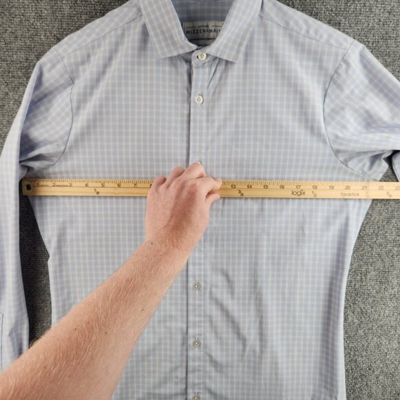 Mizzen + Main Medium Trim Fit Blue Plaid Long Sleeve Button Up Stretch USA Made - Picture 13 of 16